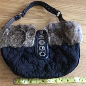 Small coach tote with fur